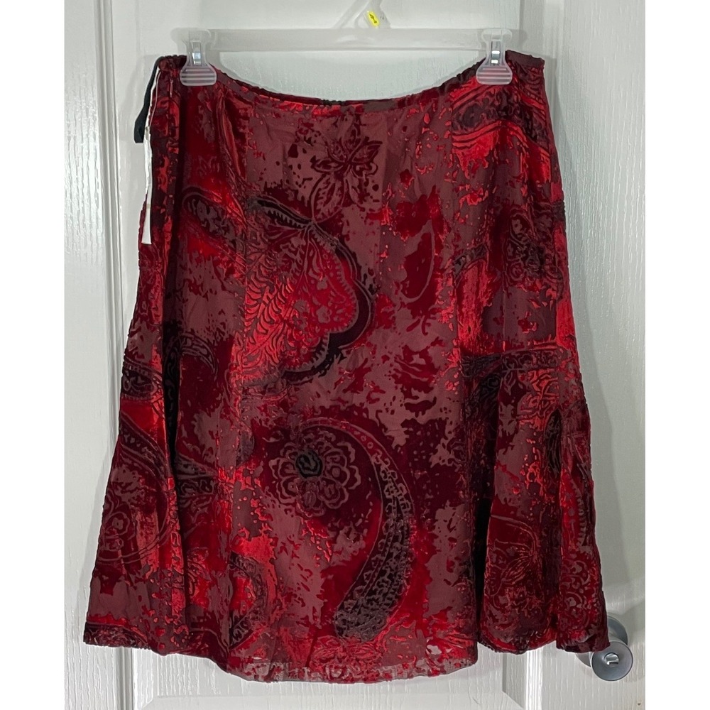 Anne Klein Red Velvet Burnout Paisley Skirt Size 14 Whimsigoth Dark Romantic